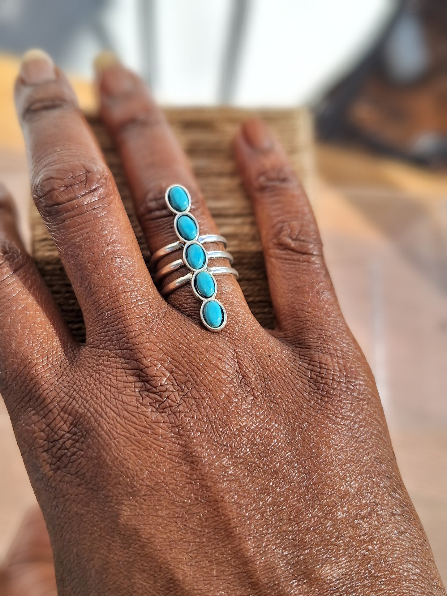 Size 7 Bohemian Beauty: Imitation Turquoise Stainless Steel Fashion Ring