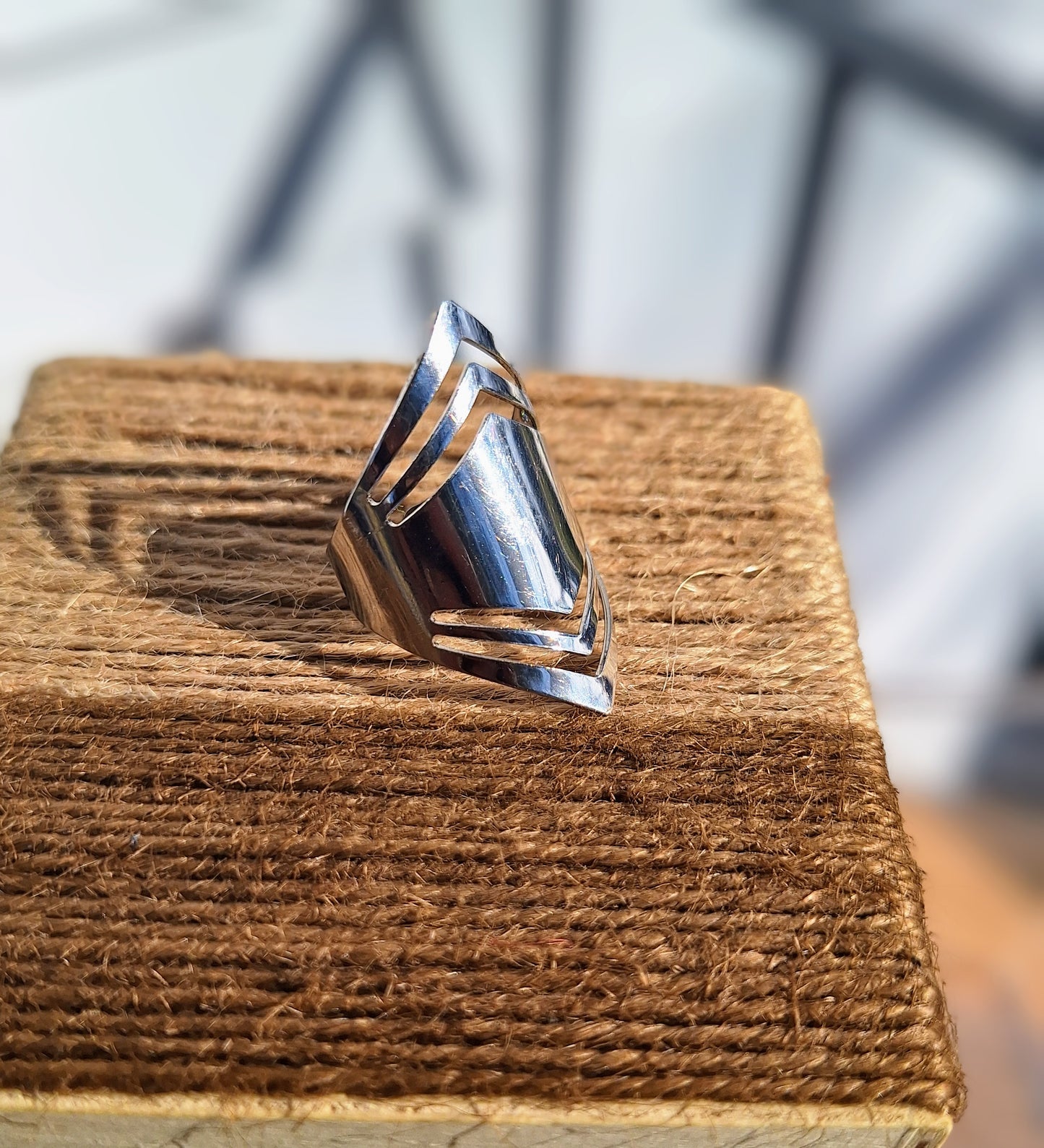 Elegance in Angles: Stainless Steel Geometric Ring for Women Size 10