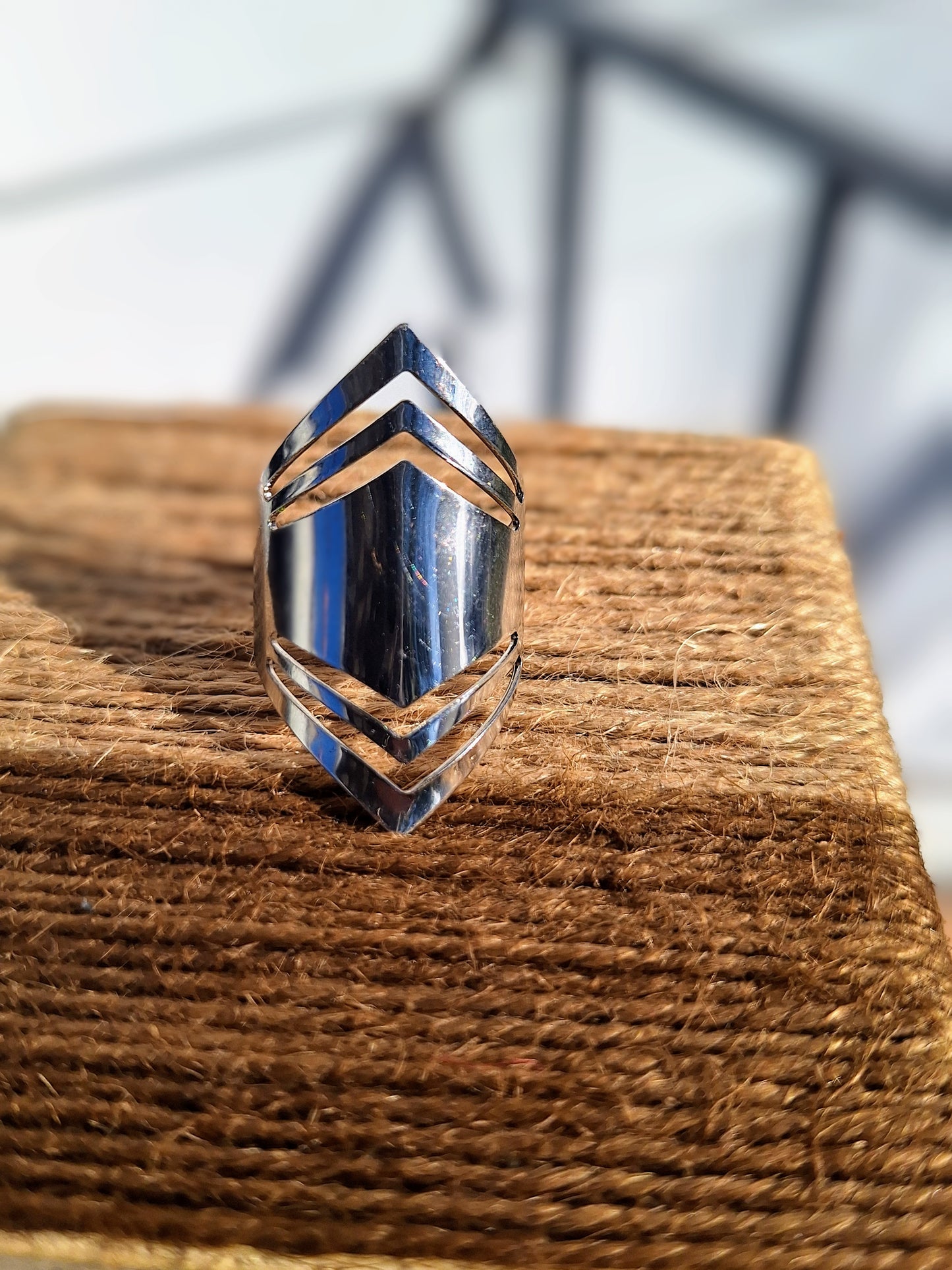 Elegance in Angles: Stainless Steel Geometric Ring for Women Size 10