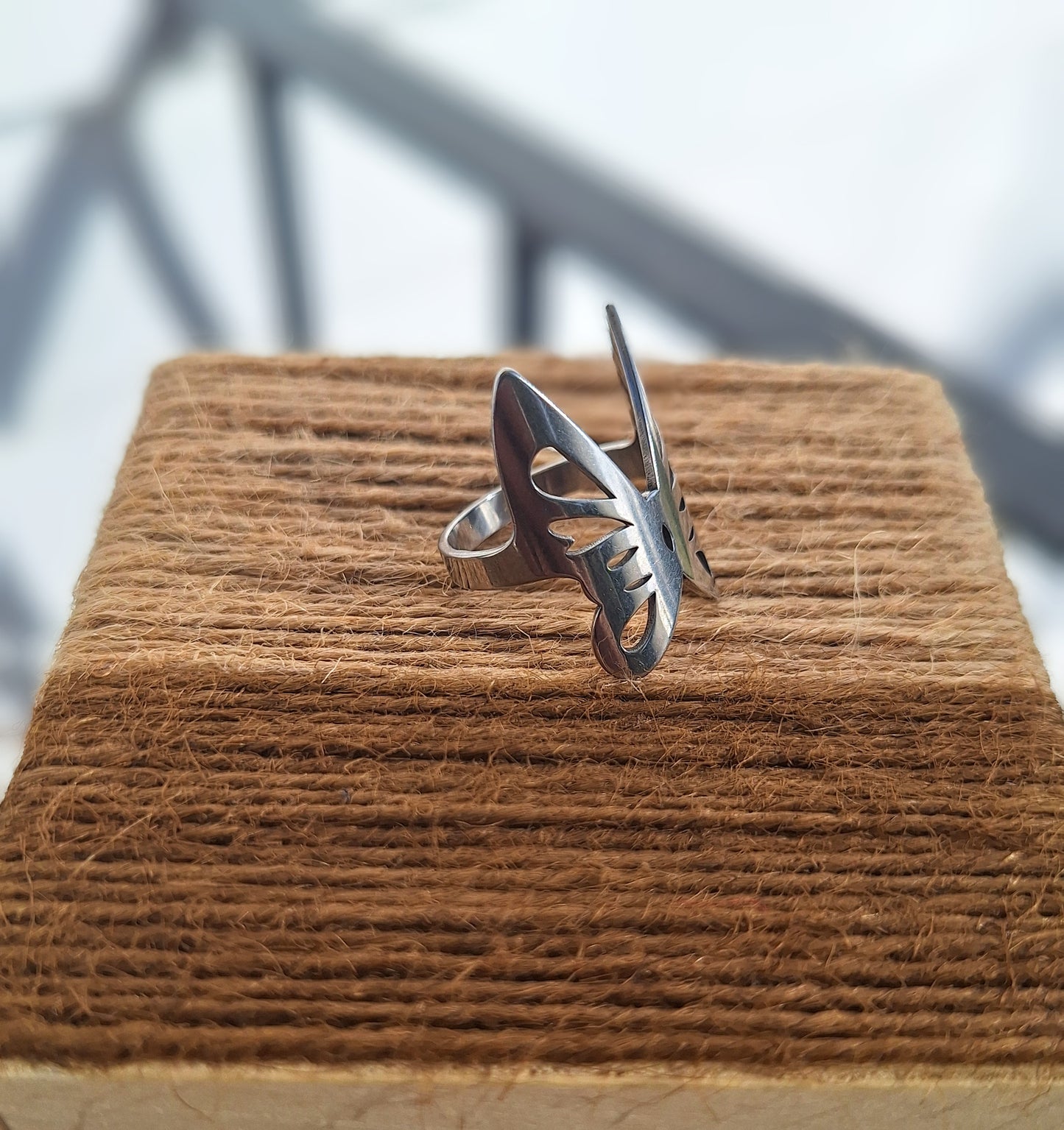 Geometric Flutter: Women's Stainless Steel Butterfly Ring in Size 9