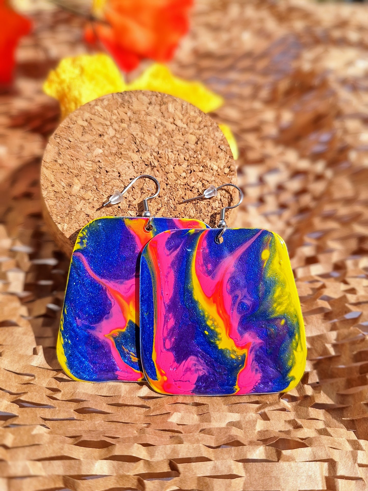 Neon Dreams: Handcrafted Aluminum Earrings in Bold Acrylic Pour Colors