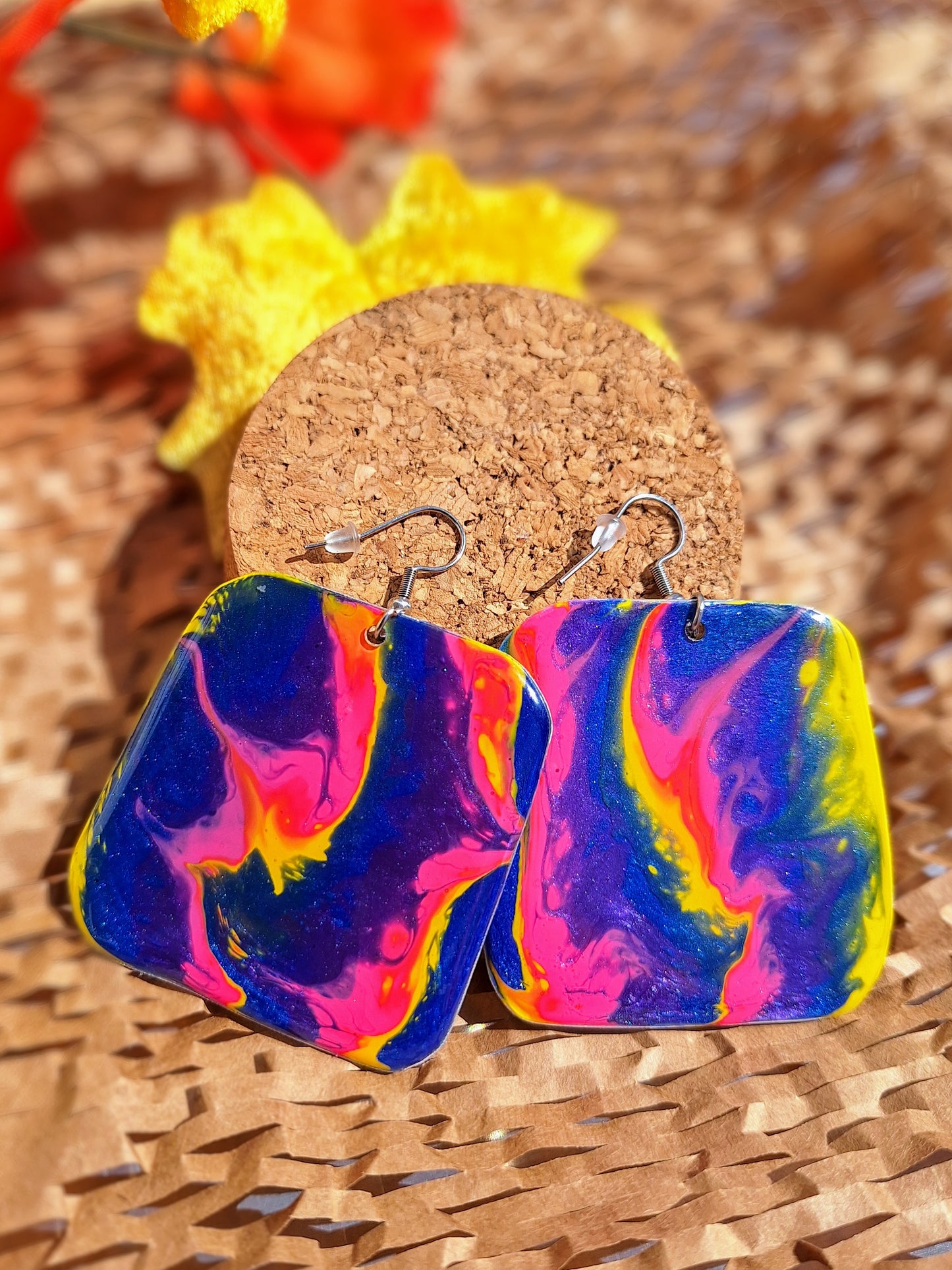 Neon Dreams: Handcrafted Aluminum Earrings in Bold Acrylic Pour Colors