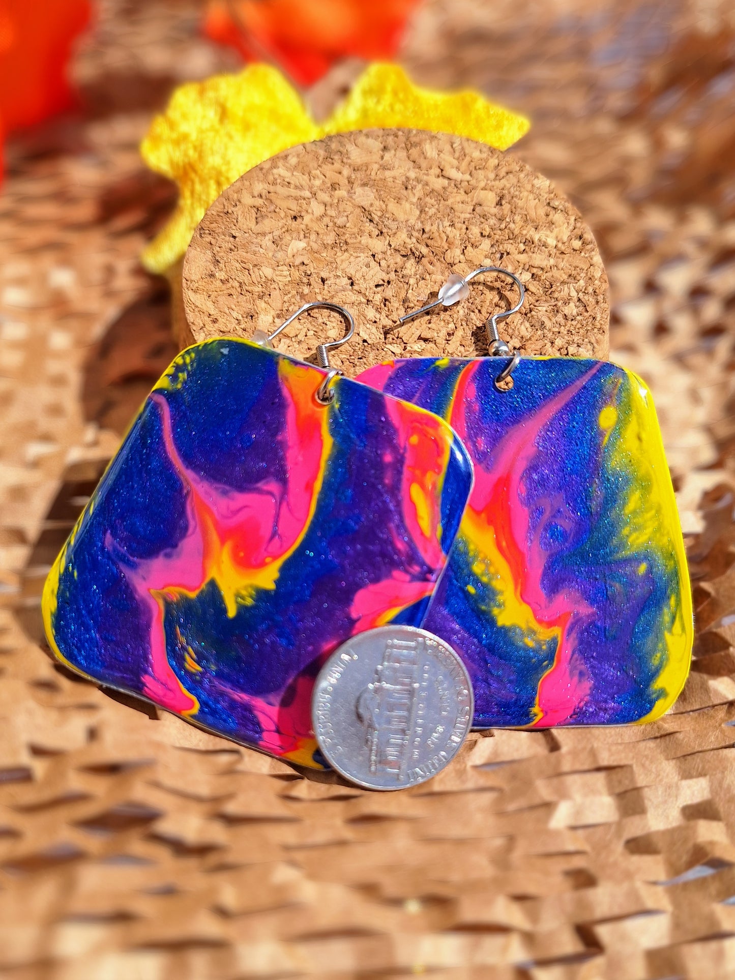 Neon Dreams: Handcrafted Aluminum Earrings in Bold Acrylic Pour Colors