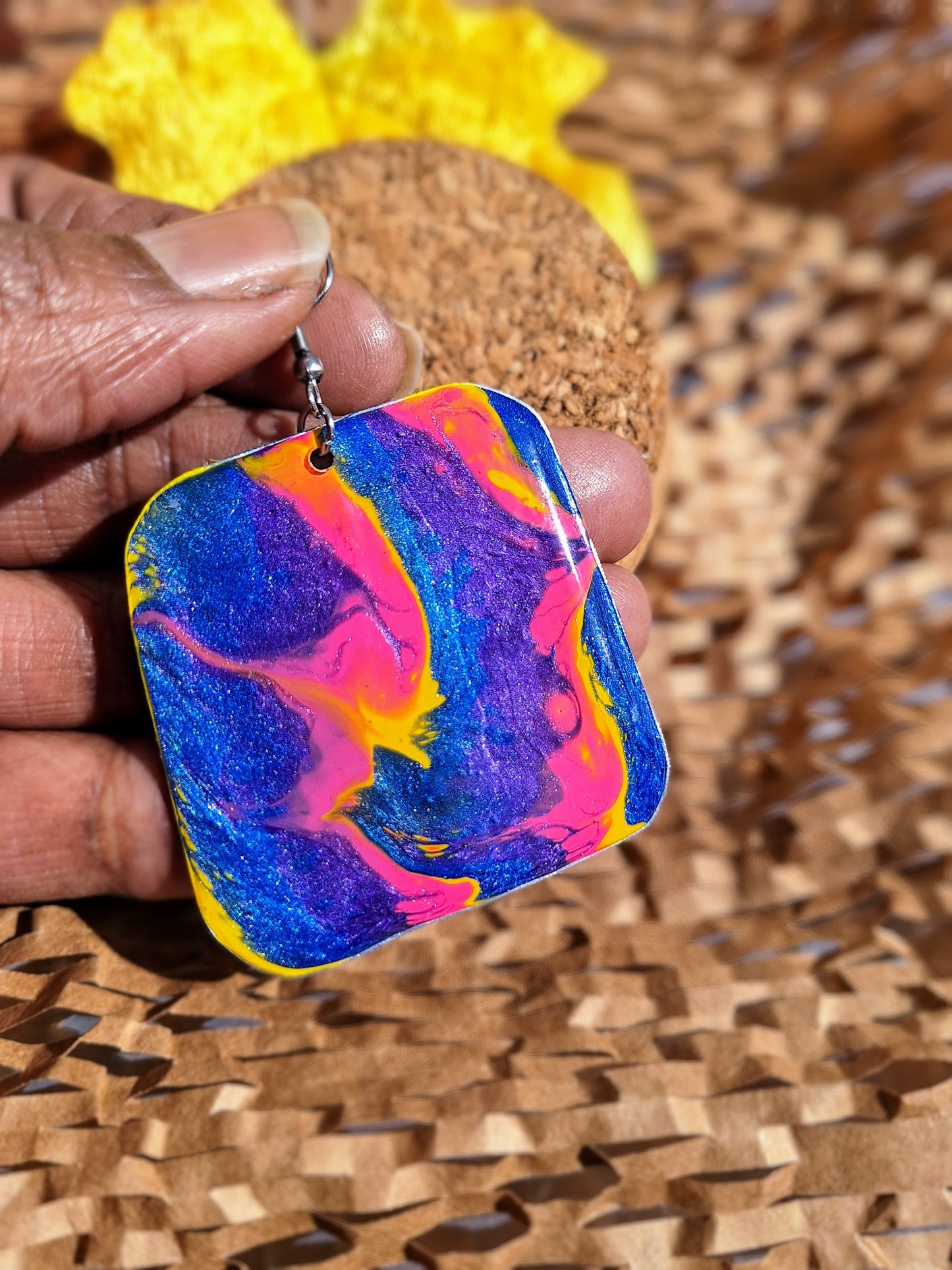 Neon Dreams: Handcrafted Aluminum Earrings in Bold Acrylic Pour Colors