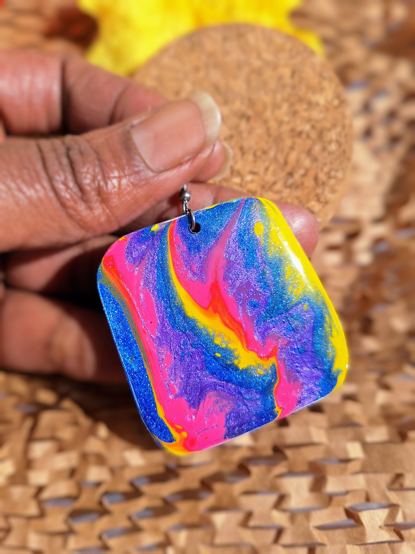 Neon Dreams: Handcrafted Aluminum Earrings in Bold Acrylic Pour Colors