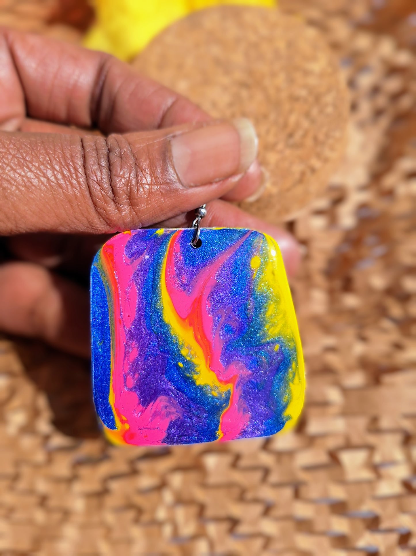 Neon Dreams: Handcrafted Aluminum Earrings in Bold Acrylic Pour Colors