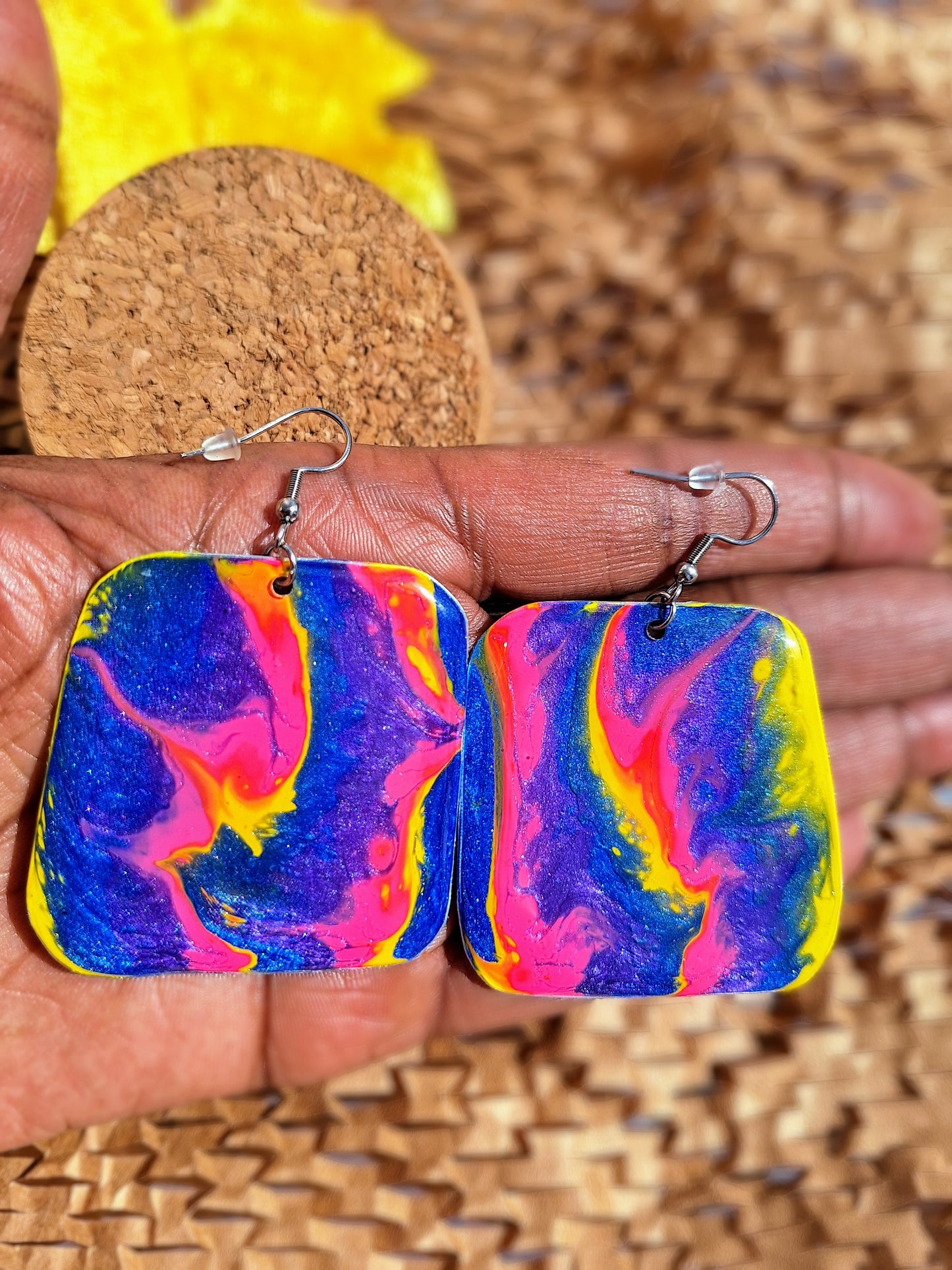 Neon Dreams: Handcrafted Aluminum Earrings in Bold Acrylic Pour Colors