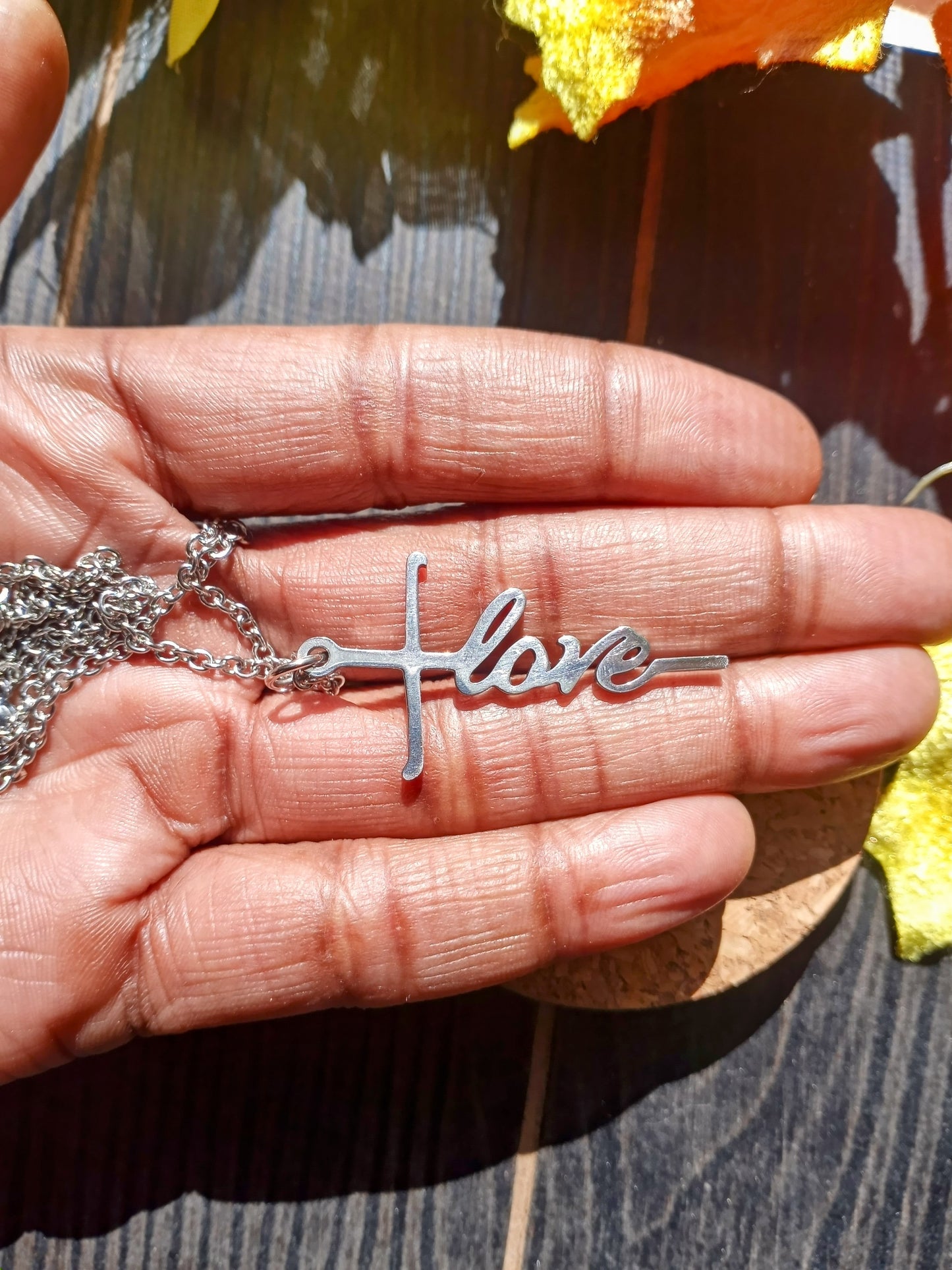 Graceful Cursive Love Cross Pendant With 19" Stainless Steel Chain