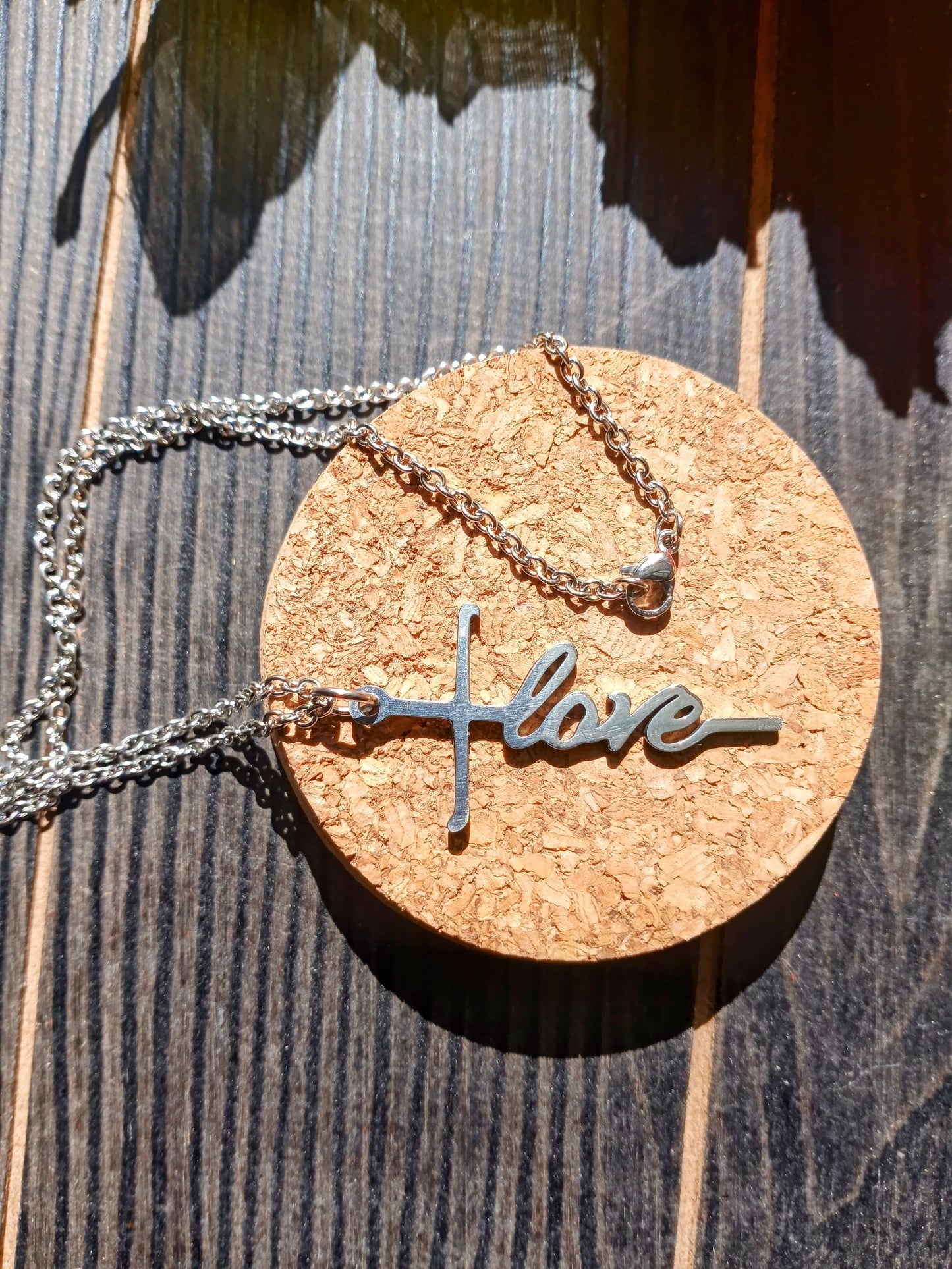 Graceful Cursive Love Cross Pendant With 19" Stainless Steel Chain