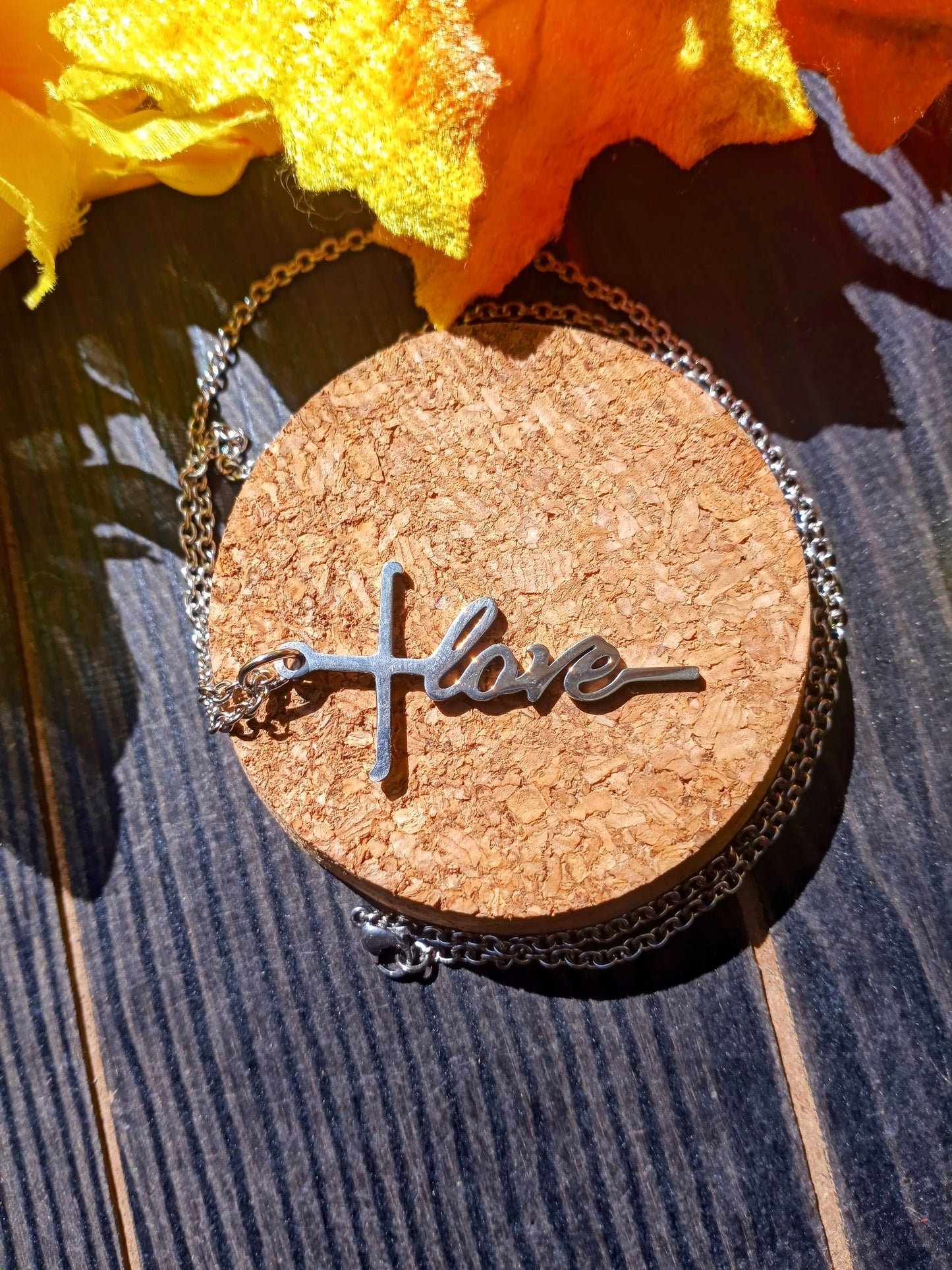 Graceful Cursive Love Cross Pendant With 19" Stainless Steel Chain