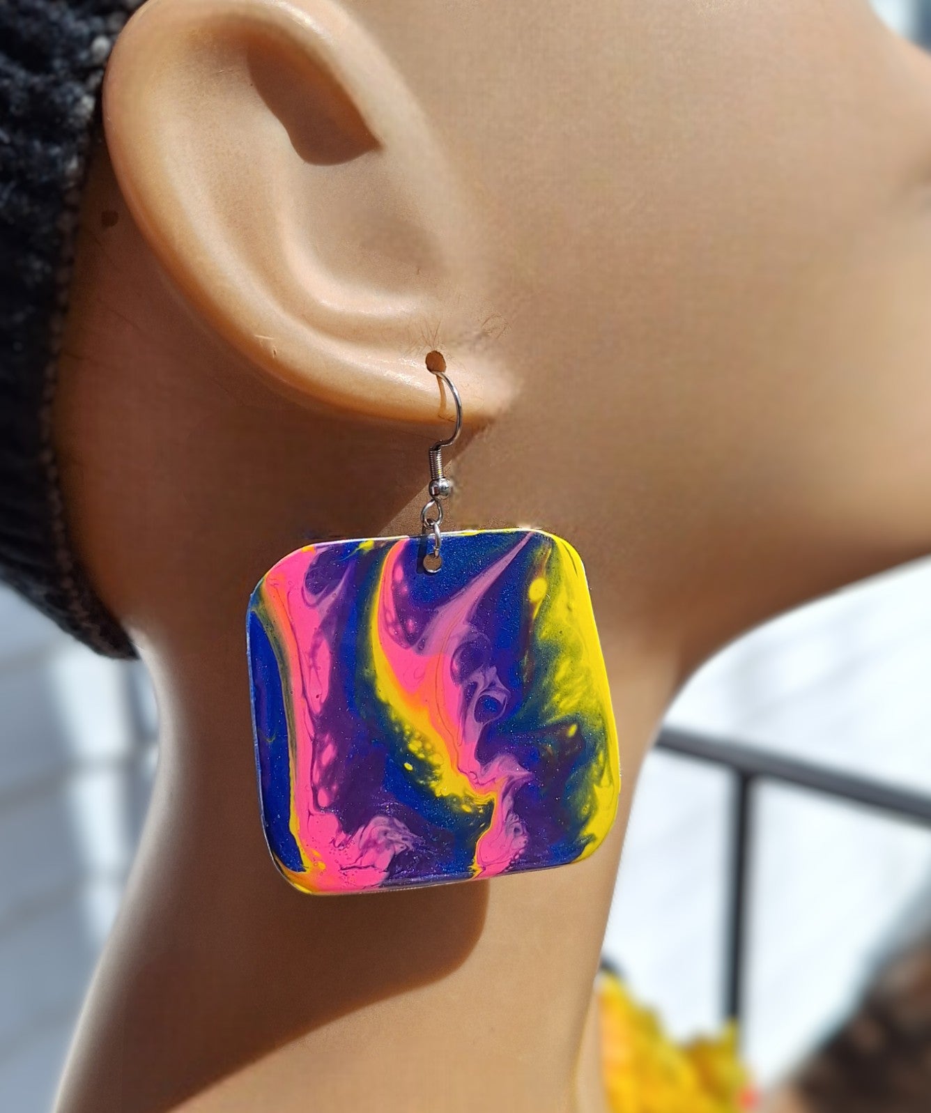 Neon Dreams: Handcrafted Aluminum Earrings in Bold Acrylic Pour Colors